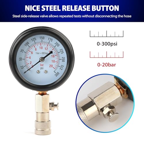 Compression Tester, 8pcs Engine Compression Tester kit Professional Petrol Gas Engine Cylinder Pressure Gauge 0-300 PSI Automotive Tool for Motorcycle Car Truck (Blue) - color: blue-8pack