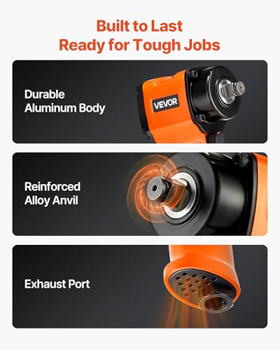 VEVOR 1/2-Inch Air Impact Wrench, Up to 738 ft-lbs Nut-busting Torque, Stubby Size & Lightweight Pneumatic Impact Gun for Auto Repairs and Maintenance - style: 1/2" Stubby Size