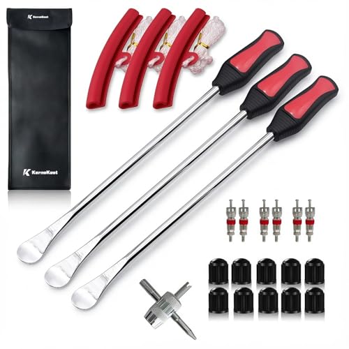 14.5" Tire Spoons Kit – High Leverage Motorcycle Tire Irons & Rim Protectors – Heavy Duty Cr-V Steel Levers for Dirt Bike, ATV, Lawn Mower & Tractor – Includes Valve Tool & Rolling Pouch