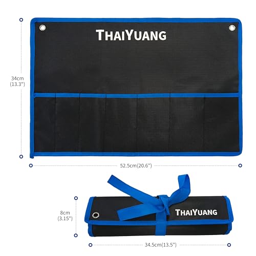 7 Pockets Tool Pouch Roll-Up Storage Bag for Hand Tools or Wrench Heavy Duty Canvas Bag Organizer - style: 7 Pockets