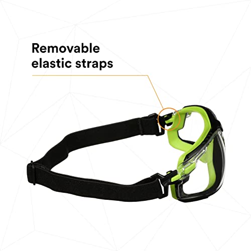 3M Safety Glasses, Solus 1000 Series, S1201SGAF-TSKT, Green/Black, Scotchgard Anti-Fog Coating, Clear Lens, Anti Scratch, with TPE Gasket and Elastic Strap, Pack of 1