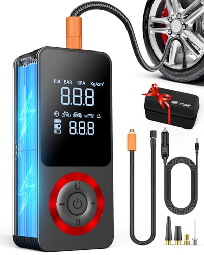 Cordless Tire Inflator Portable Air Compressor, 150 PSI Air Pump with Rechargeable Battery, Tire Pressure Gauge, 12V Car Power Adapter, Smart Air Pump for Car, Motorcycle, Bike, Ball