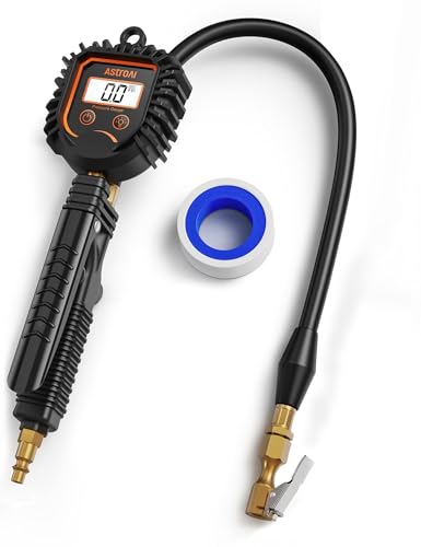 AstroAI 3-250 PSI Digital Tire Pressure Gauge Inflator, Heavy Duty Professional Air Compressor Accessories, ANSI B40.7 Grade 2A, Swivel Brass Air Chuck Compatible for Car/SUV/Truck/RV - style: Rubber Hose