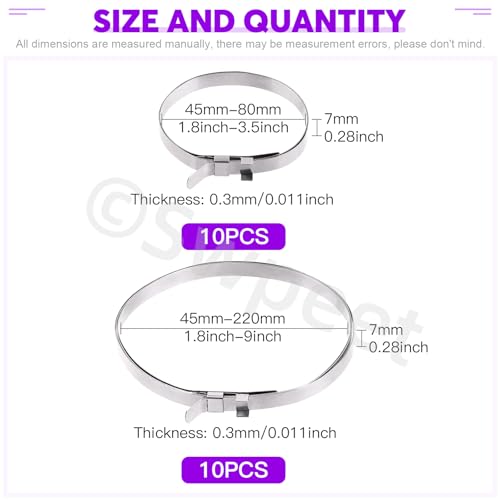Swpeet 10Set Stainless Steel CV Boot Clamps Kit, 10Pcs Small & 10Pcs Large Crimp Bands, 1.8" - 3.5", 1.8" - 9" No Hole Type CV Boot Clamps Adjustable Drive Shaft Boot Clamp for Most Cars - style: CV Boot Band Clamps