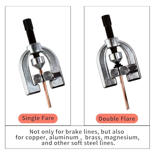 Brake Line Flaring Tool Kit, Double and Single Flaring Tool Kit 1/4 Copper Coated Brake Line with 5 Adapters for Water Refrigeration HVAC Applications