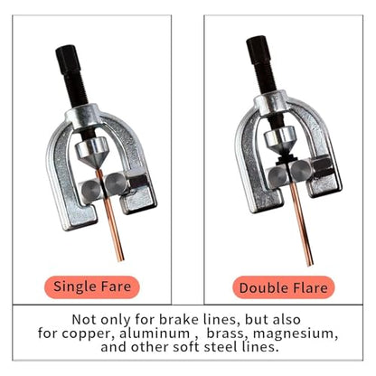 Brake Line Flaring Tool Kit, Double and Single Flaring Tool Kit 1/4 Copper Coated Brake Line with 5 Adapters for Water Refrigeration HVAC Applications