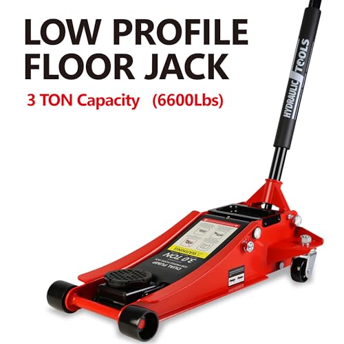 3 Ton Low Profile Floor Jack Hydraulic Jack Heavy Duty Steel Floor Jack with Dual Piston Quick Lift Pump 3 Ton (6600 lb) Capacity Lift Range 3.3"-18.5" Red - color: Red 3.0T Dual Pump 3.3"-18.5"