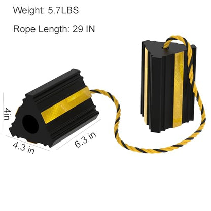Okllen 2pair/4pack Wheel Chocks with Rope for RV Truck Trailer Camper Car, Heavy Duty Rubber Tire Chocks Blocks with 3 Reflective Strips, Anti-Roll Immobilizer Blocks