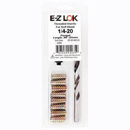 E-Z Hex Thread Repair Kit for Soft Wood Flanged Threaded Inserts 1/4-20 x 25mm, Drill, Installation Tool - size: 1/4-20 x 25mm, style: Flanged