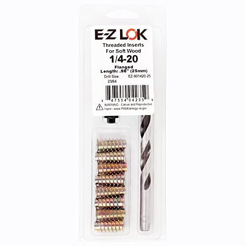 E-Z Hex Thread Repair Kit for Soft Wood Flanged Threaded Inserts 1/4-20 x 25mm, Drill, Installation Tool - size: 1/4-20 x 25mm, style: Flanged