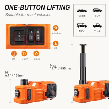Electric Car Jack Kit with Hydraulic Lift 5-Ton, Tire Inflator & Impact Wrench Heavy-Duty 12V Floor Jack for Sedans,SUVs,MPVs & Trucks.Ideal for Tire Changes & Garage Repairs (with Electric Wrench) - style: with electric wrench
