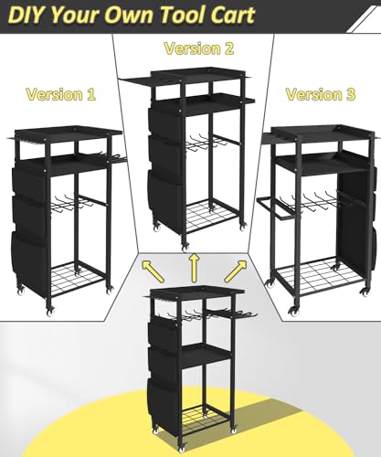 4-Tier Rolling Power Tool Organizer Storage Cart, Garage Organization on Wheels Tool Cart with Drill Set Rack Shelf, Mechanic Utility Cart for Workbench & Outdoors Working, Gift for Men Dad
