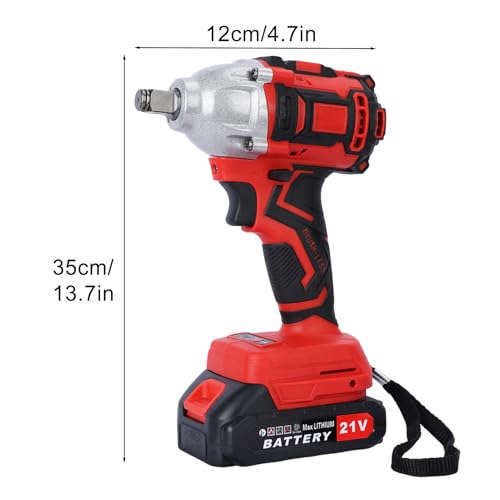 21V Cordless Impact Wrench, Battery-Powered Impact Driver with 520N.m Torque, Brushless Motor, 2 Batteries, 5 Sockets, Accessories, Power Tool for Lugs Nut Removal, Car Repairs, Home Projects Red