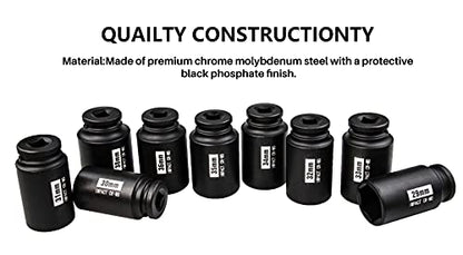 1/2" Drive Deep 6-Point Impact Socket Set/Spindle Axle Nut Impact Socket Set, Metric, Cr-Mo,29mm-38mm, 9-Piece Axle Socket Set - size: 9PC