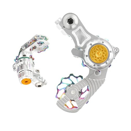 Single Speed Chain Tensioner Kit, CNC Aluminum Adjuster with 11T Pulley | Fits derailleur hanger frames for single speed conversions. 11T pulley with ceramic bearing for MTB, BMX & DJ bikes. - color: Silver