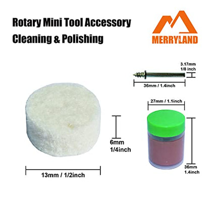 Merryland Flet Polishing Wheel for Dremel 125pcs, Polishing Pad Buffing Wheel 1/2inch 120pcs Polishing Compound Paste 1pcs and Mandrel 4pcs, Rotary Tool Accessory Set Electric Power Tool, RMTA125C2 - style: 13 mm Felt Wheels 125pcs
