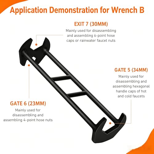 2 Pcs Multifunctional Sink Wrench Set, 7 Sizes Basin Faucet Wrench Tool | Four-Jaw Hex Spanner, for Tight Spaces Under Sink, Plumbing Wrench for Kitchen Bathroom Toilet Installation and Repair