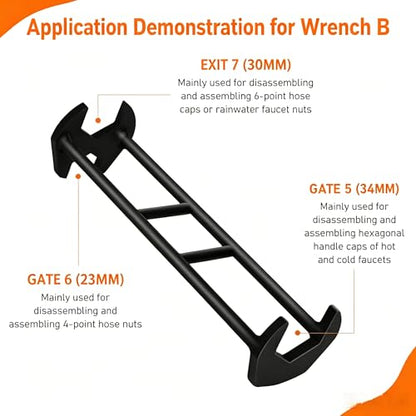 2 Pcs Multifunctional Sink Wrench Set, 7 Sizes Basin Faucet Wrench Tool | Four-Jaw Hex Spanner, for Tight Spaces Under Sink, Plumbing Wrench for Kitchen Bathroom Toilet Installation and Repair