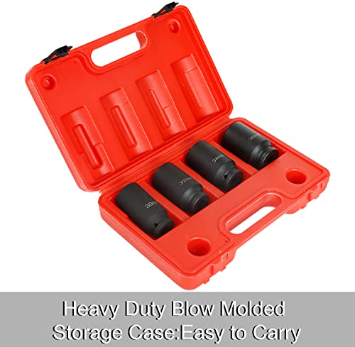TYFYB Impact Socket Set,1/2 inch Drive Spindle Axle Nut Socket Set 4PC 12 Point Metric 30mm 32mm 34mm 36mm,Heavy Duty Impact Socket Set with Portable Case