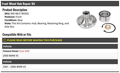 Marketplace Auto Parts Front Wheel Hub Bearing Repair Kit - with Retaining Ring and Axle Nut - Compatible with 2000-2006 BMW X5 (from 04/00/2000)