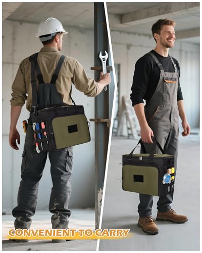 Marscamd 2 Layers Tool Bag with 3 Clear Window Removable Cases | Heavy Duty Tool Tote with Molle Webbing and Detachable Shoulder Strap, Black/Green - color: Black/Green