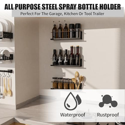 Riciakik 6 Pack Spray Bottle Holder Wall-Mounted, Aerosol Spray Can Holder Storage Rack, Heavy-Duty Paint Bottle Organizer with 30 Holes, Steel Black Spray Rack for Garage, Shop, Home or Tool Trailer - style: 6 Pack