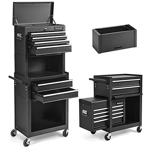 ERGOMASTER Rolling Tool Chest - Removable Top Box Large Bottom Cabinet with Casters and Lock System Tool-Box - Heighten 6-Drawer Black - color: Black, size: 6-Drawers