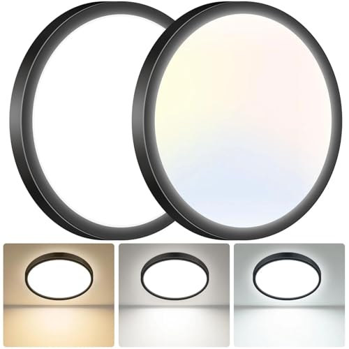 hepside 2Pack 15.8INCH Big Dimmable Flush Mount Ceiling Light Fixture Black, 3CCT 3000/4500/6000K Ceiling Lamp, 36W 3600LM Super Bright Low Profile Light for Bedroom, Kitchen, Bathroom, Hallway - color: Black, size: 15.8Inch-2pack