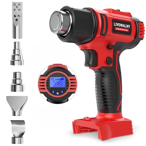 LIVOWALNY Cordless Heat Gun Compatible with Milwaukee 18V Battery (Tool Only), 350W 122℉~1202℉ (50℃-550℃) Variable Temperature Control Hot Air Gun with LCD Digital Display for Shrink Tubing, Crafts - color: Red - Ml, size: HeatPro LCD 550