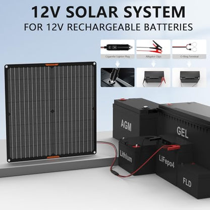 30Watt 12V Solar Car Battery Trickle Charger & Maintainer | Portable Waterproof Solar Panel Kit Fits 12V Batteries for Boats, Marine, RVs, Automotive, Trailer with Alligator Clip - size: 30W Solar Panel