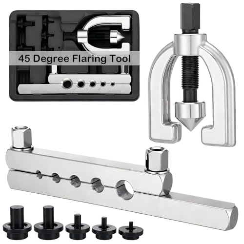 Sosation 45 Degree Flaring Tool for SAE Refrigeration HVAC Tubing Flaring Tool Kit Fittings 3/16'' - 1/2'' 45° Eccentric Single Flare Accessories for Brake Hydraulic Lines Copper Pipe Tube