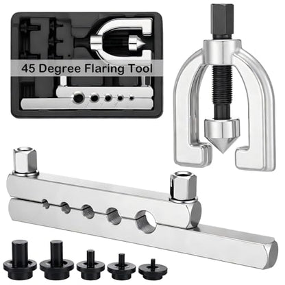 Sosation 45 Degree Flaring Tool for SAE Refrigeration HVAC Tubing Flaring Tool Kit Fittings 3/16'' - 1/2'' 45° Eccentric Single Flare Accessories for Brake Hydraulic Lines Copper Pipe Tube