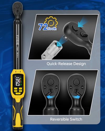 YIYEIE Digital Torque Wrench 3/8" Drive | 5-99.5 ft-lb | ±1% Accuracy | Smart Alert Multi | Electric Torque Wrench Digital for Bike/Moto/Auto, 2 Extension Bars Reach Tight Spaces