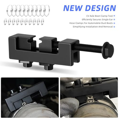 Axle Boot Clamp Tool, with 20 PCS 304 Stainless Steel Single Ear Hose Clamp, Drive Shaft CV Axle Boot Clamp Removal and Installation Tool