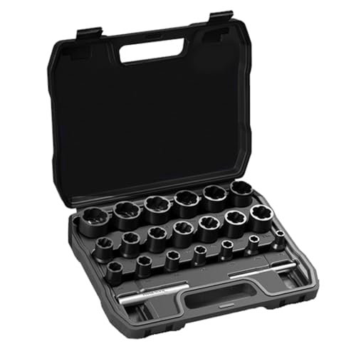 22 Piece Bolt Nut Extractor Set, 1/2" & 3/8" Drive Impact Lug Nut Removal Tool & Wheel Lock Removal Kit for Stripped, Damaged & Frozen Nuts, Bolts & Screws