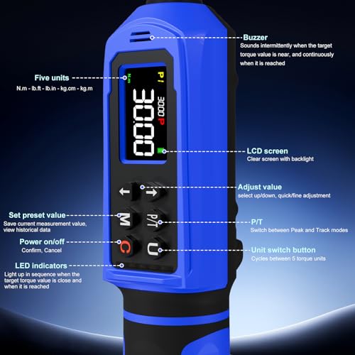 1/4" Digital Torque Wrench 0.33-22.1 Ft.lbs/0.45-30 Nm, Electronic Inch Pound Torque Wrench with 3/8" Adapter Extension Bar for DIY,Motorcycles,Bicycle,Car Buzzer Alarm, ±1% Accuracy 5 Units - size: 1/4" 0.33-22.1 FT.LB