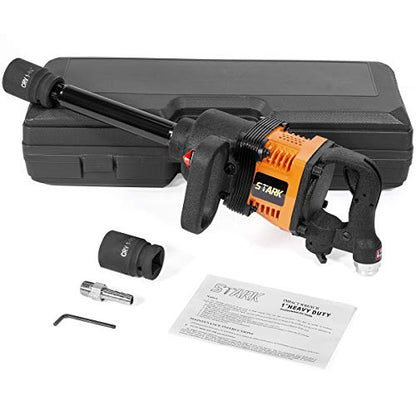 Stark USA 1" inch Heavy Duty Air Impact Wrench Gun Long Shank Pneumatic Truck (38mm & 41mm Socket) Impact Gun Heavy Duty Repairs and Maintenance with Carrying Case - color: Black/Orange