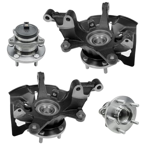 Detroit Axle - FWD Front Steering Knuckles w/Hub + Rear Wheel Hub Bearings Replacement for 2007-2014 Mazda CX-9 - size: 4UW50453/Kit