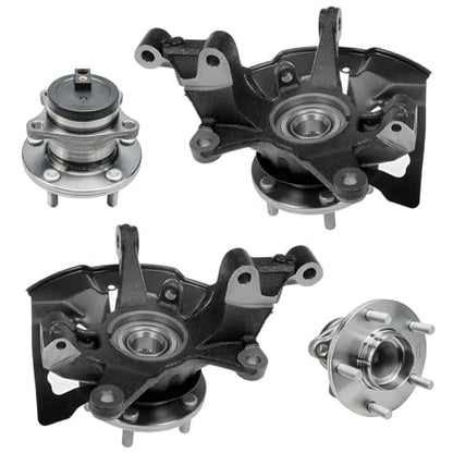 Detroit Axle - FWD Front Steering Knuckles w/Hub + Rear Wheel Hub Bearings Replacement for 2007-2014 Mazda CX-9 - size: 4UW50453/Kit