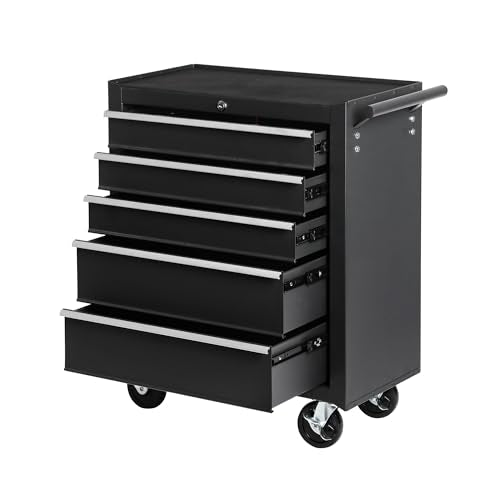 5-Drawer Lockable Rolling Tool Chest, Black | Heavy Duty Steel Tool Chest with Wheels,Drawer Liners,Enhanced Packaging for Garage,Workshop,Mechanic,Shop - color: Black, style: 5 drawer