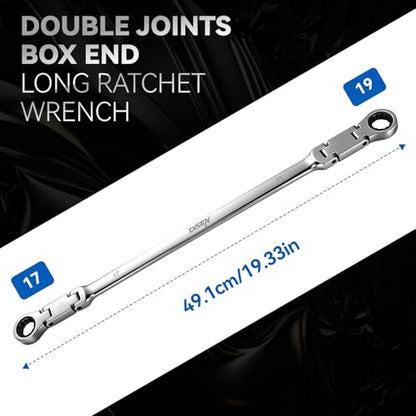 DISEN Extra Long Flex Head Ratchet Wrench Metric 8-9MM, Double Jointed Box End Ratcheting Combination Wrench, 72-Teeth, Cr-V Steel,12 Point - size: 8-9mm SET