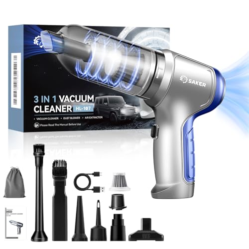 Saker Car Vacuum Portable Cordless 15000PA,3 in 1 Handheld Vacuum with Brushless Motor for Car, Office and Home Cleaning Blue HL107B - color: Blue