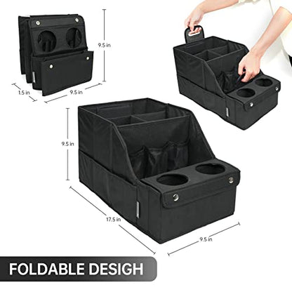 MULISOFT Car Seat Organizer- Backseat Car Organizer with 11 Storages Compartments and 2 Cup Holders, Organizers and Storage, Front Seat for Travel Kids,Black | Made from durable Oxford fabric with a waterproof surface, anti-slip buckles, and a foldable de
