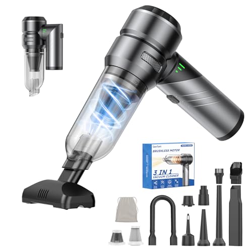 Car Vacuum Portable Cordless with 18000Pa Suction, 4 in 1 Air Duster & Mini Vacuum Cleaner High Power Foldable Rechargeable, Brushless Motor Handheld Vacuum Cordless for Home Office Pet Hair - color: Silver/Black