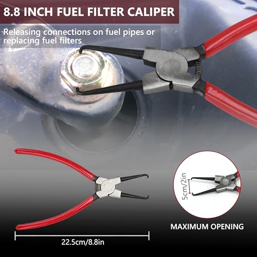 6Pcs Fuel Line Disconnect Tool Set, 9" Fuel Filter Caliper, Professional Hose Clamp Kit, Pipe Clamp Clip, 30 Degree Disconnect Pliers for Auto Maintenance with Storage Case