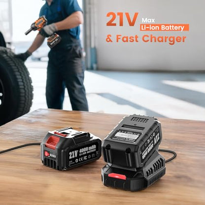 TaskStar 1500N.m 1/2" Cordless Impact Wrench for Auto Repair | 1110 ft-lbs max torque, 3-speed Mode, 21V 2×4.0Ah batteries & charger, 4 sockets, LED, impact gun for trucks/heavy equipment - style: 1500Nm