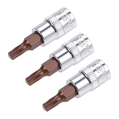 uxcell 3pcs 1/4" Drive x T15 Torx Bit Socket, S2 Steel Bits CR-V Sockets 38mm Length Use with Ratchet Wrench, Slide Bar, Extension Rod - size: T15