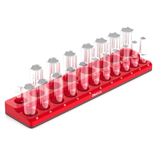Olsa Tools Magnetic Socket Holder - 1/2-Inch Drive - Metric - Red - Holds 19 Sockets - Professional Quality Organizer - Part: 1299 - color: Red, Metric, size: 1/2-Inch Drive, Metric