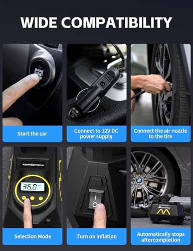 Tire Inflator Portable Air Compressor, 150PSI Tire Air Pump for Car Tires, Car Accessories, Auto Pump 12V DC with Digital Pressure Gauge and LED Light for Motorcycle, Bicycle, Ball-Blue