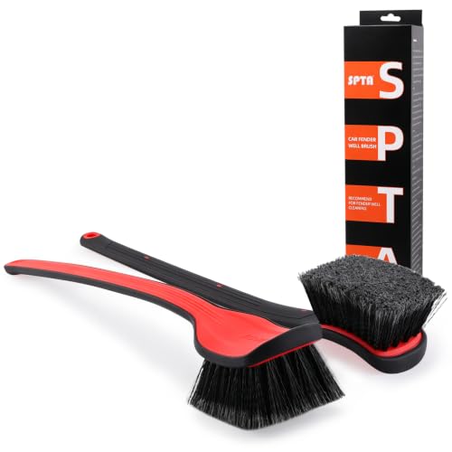 Fender Well Brush, 2Pcs Wheel Wells Cleaning Brush, Stiff Synthetic Bristles,Ergonomic Design Handle, Scrub Brush for Floor Mats, Car Wheel Hub Cleaning, Car Interior, Home Soft Flagged-Tip Bristles - color: Fender Well Brush
